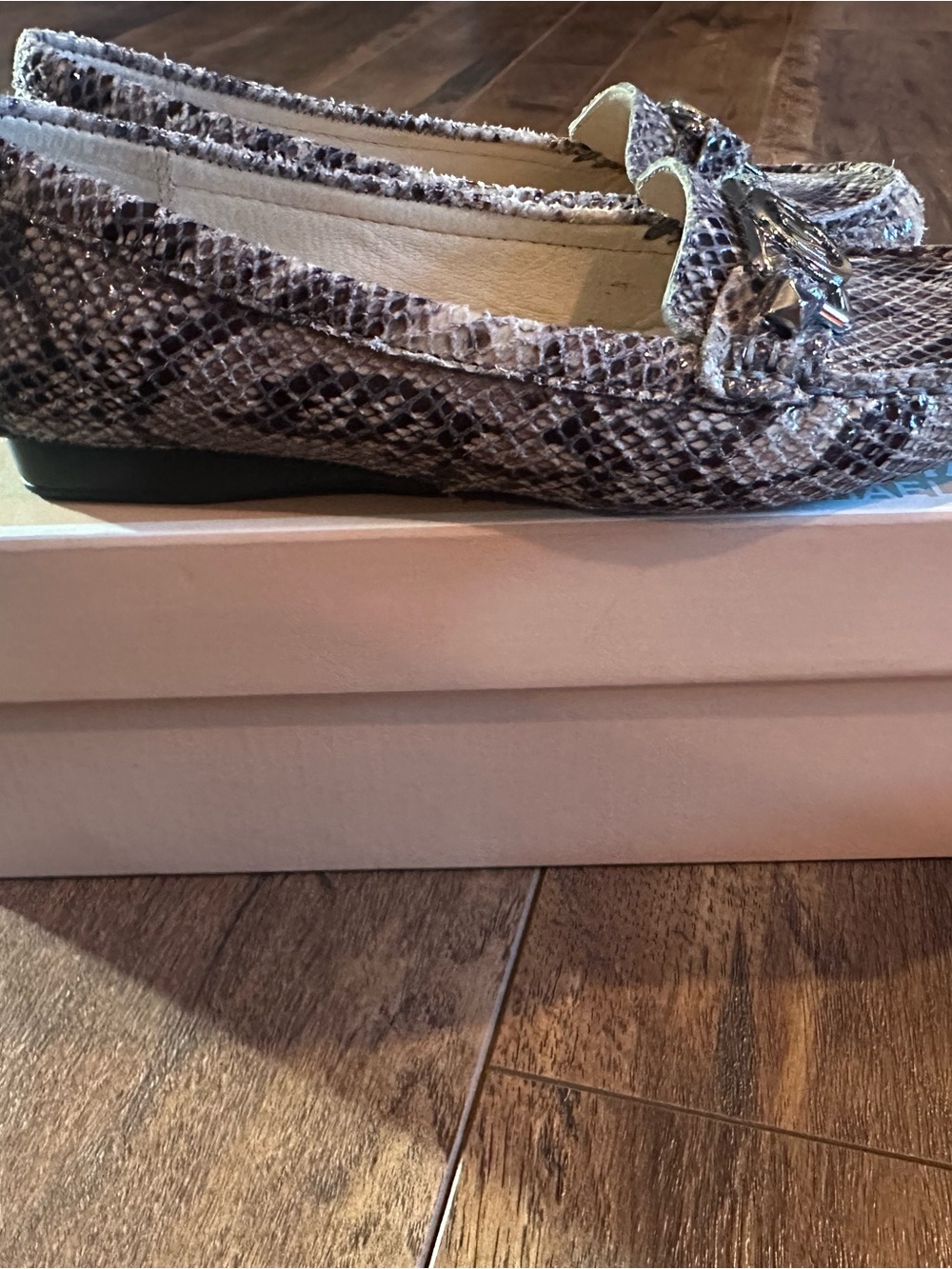 Michael Kors Cheetah Print Loafer with Decorative Metal Accent - Gray/Taupe